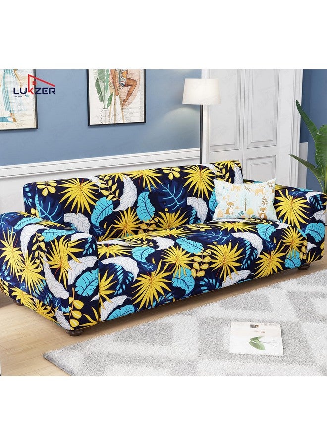 Lukzer 5 Seater Yellow Flower Universal Sofa Cover 3+1+1 Seater | 360° Fully Covered Anti-Slip Washable Couch Cover Protector | 140 GSM Stretch Fit Polyester + Spandex Slipcover (SC-018-05) - Image 3