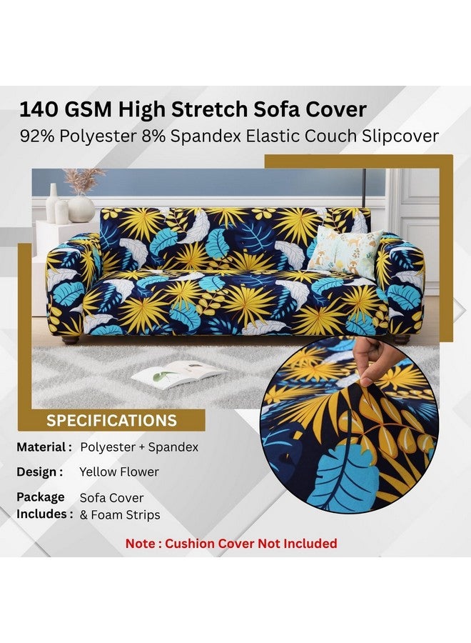 Lukzer 5 Seater Yellow Flower Universal Sofa Cover 3+1+1 Seater | 360° Fully Covered Anti-Slip Washable Couch Cover Protector | 140 GSM Stretch Fit Polyester + Spandex Slipcover (SC-018-05) - Image 5