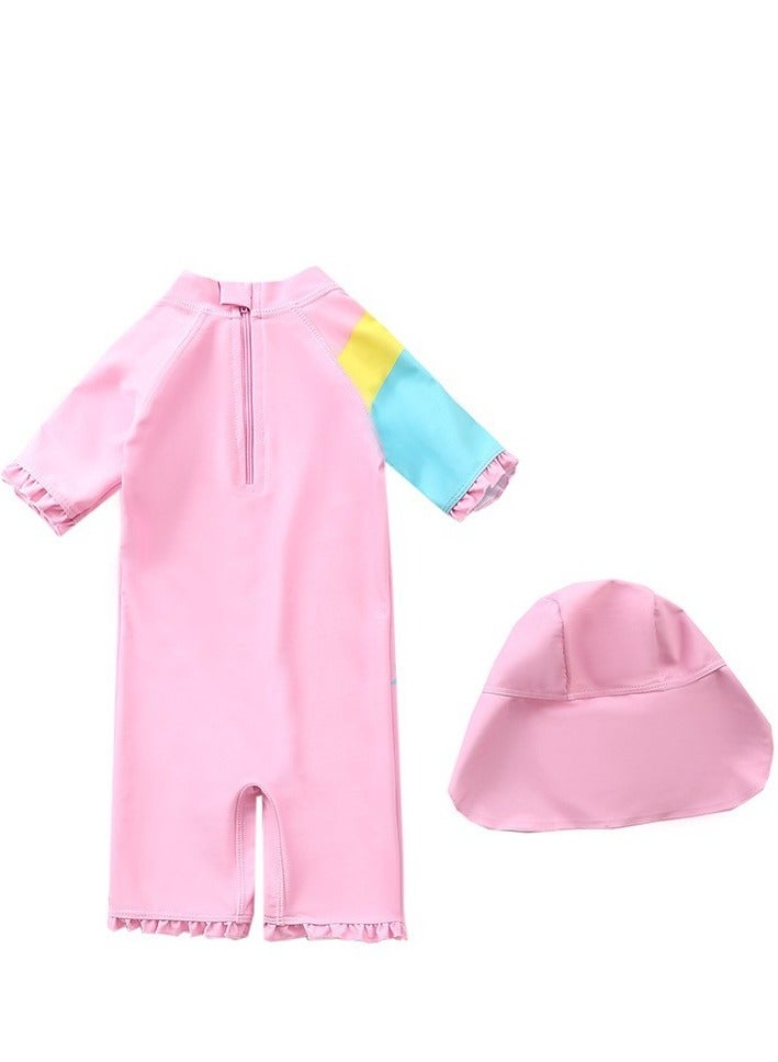 Generic Children's Pony Princess Swimsuit， Long sleeved One Piece Sun Proof kids Swimwear With Swim Cap For Height 70-120cm Girls  - Image 2