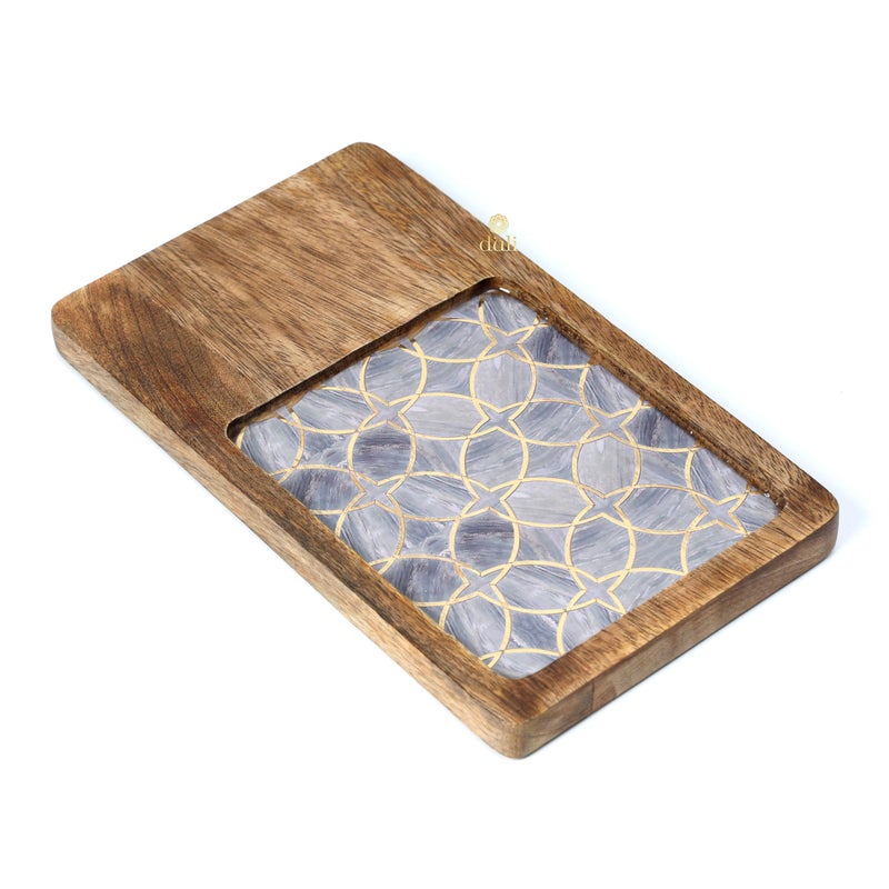 DULI Enamel Coated Square (10x6inches) Serving Platter in Mangowood |Snacks Platter for Home & Dining Table | Serving Tray Rectangle Tray (PlatterRct- LilacGoldStarHalfEnamel) - Image 4