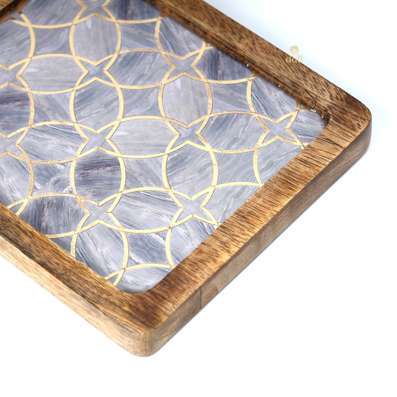 DULI Enamel Coated Square (10x6inches) Serving Platter in Mangowood |Snacks Platter for Home & Dining Table | Serving Tray Rectangle Tray (PlatterRct- LilacGoldStarHalfEnamel) - Image 5