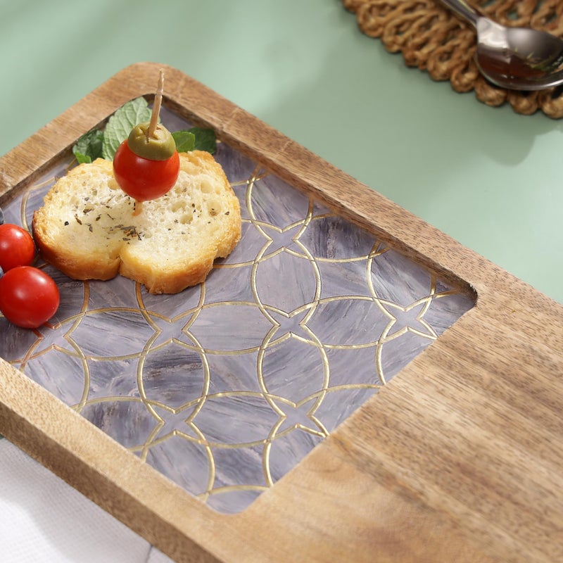 DULI Enamel Coated Square (10x6inches) Serving Platter in Mangowood |Snacks Platter for Home & Dining Table | Serving Tray Rectangle Tray (PlatterRct- LilacGoldStarHalfEnamel) - Image 2