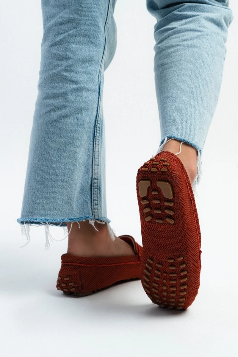 Nişantaşı Shoes Astoria Tile Knitwear Inner Leather Flat Sole Women's Flat Shoes