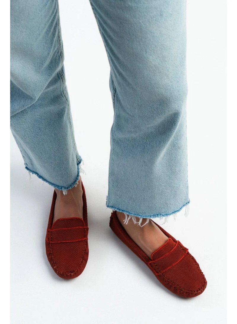 Nişantaşı Shoes Astoria Tile Knitwear Inner Leather Flat Sole Women's Flat Shoes