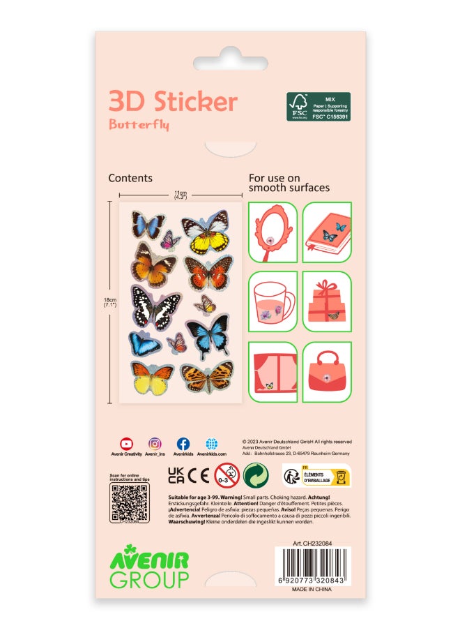 Avenir 3D Stickers 10 pack - Butterfly Multicolour | These beautiful and realistic-looking 3D stickers pop out to showcase a gorgeous collection. | ages 3+ - Image 5