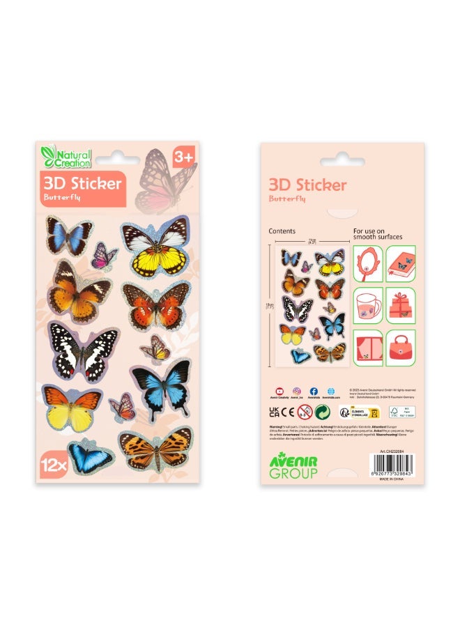 Avenir 3D Stickers 10 pack - Butterfly Multicolour | These beautiful and realistic-looking 3D stickers pop out to showcase a gorgeous collection. | ages 3+ - Image 1