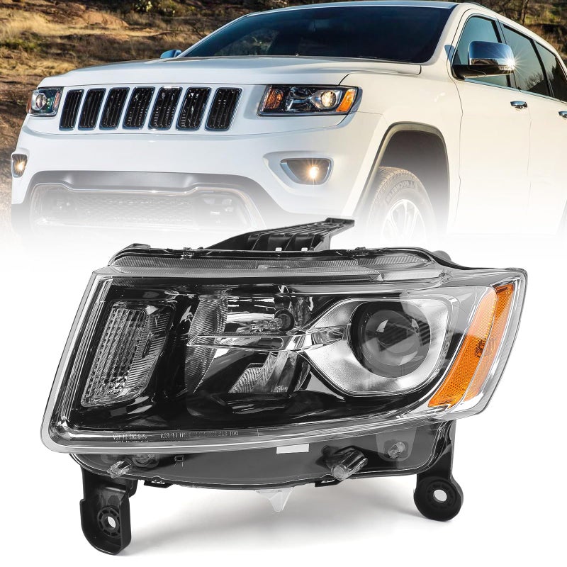 Huray Headlight Assembly for Jeep Grand Cherokee 20142016 Only for Halogen Type Chrome Frame OE Headlamp Replacement Driver Side