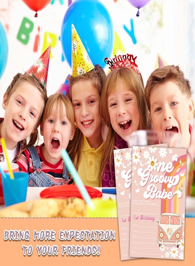 YQV Birthday Invitations, 4"x6" First Birthday Party Invitations with Envelopes for Rainbow One Groovy Babe Floral Party Decorations Supplies(20 Pieces)-C10 - Image 3