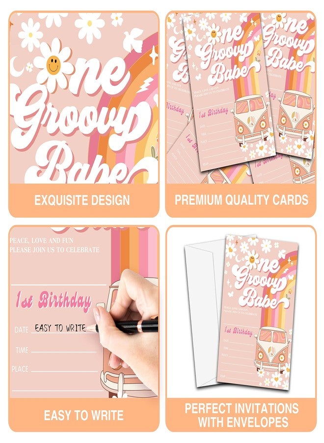 YQV Birthday Invitations, 4"x6" First Birthday Party Invitations with Envelopes for Rainbow One Groovy Babe Floral Party Decorations Supplies(20 Pieces)-C10 - Image 5