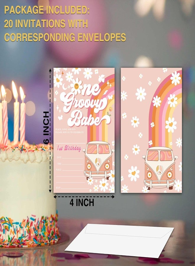YQV Birthday Invitations, 4"x6" First Birthday Party Invitations with Envelopes for Rainbow One Groovy Babe Floral Party Decorations Supplies(20 Pieces)-C10 - Image 4