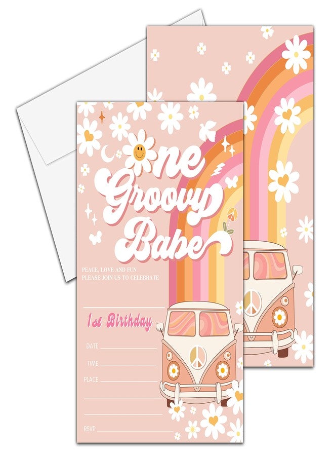 YQV Birthday Invitations, 4"x6" First Birthday Party Invitations with Envelopes for Rainbow One Groovy Babe Floral Party Decorations Supplies(20 Pieces)-C10 - Image 2
