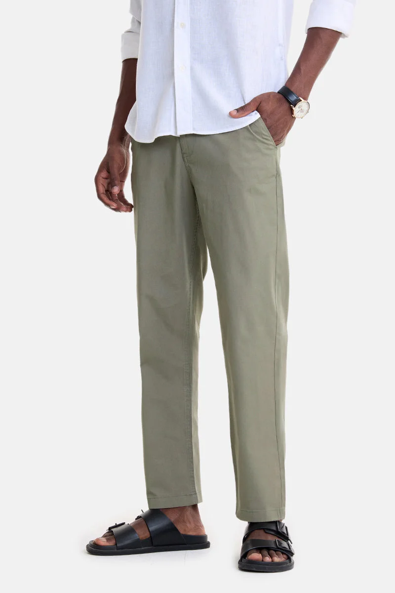SNITCH Light Green Solid Regular Fit Casual Chinos