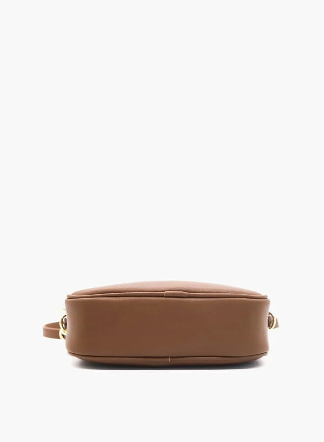V Italia Solid Crossbody Bag with Adjustable Strap and Zip Closure