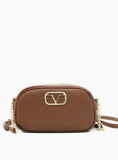 V Italia Solid Crossbody Bag with Adjustable Strap and Zip Closure