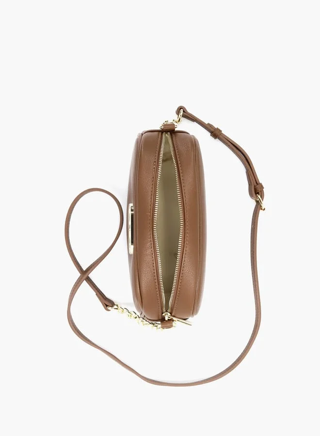 V Italia Solid Crossbody Bag with Adjustable Strap and Zip Closure
