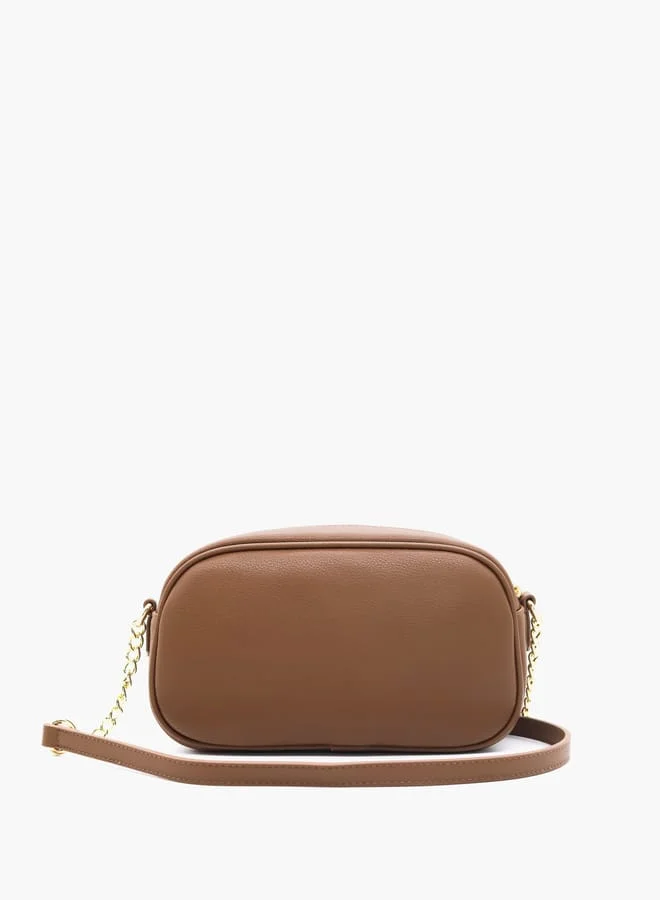 V Italia Solid Crossbody Bag with Adjustable Strap and Zip Closure
