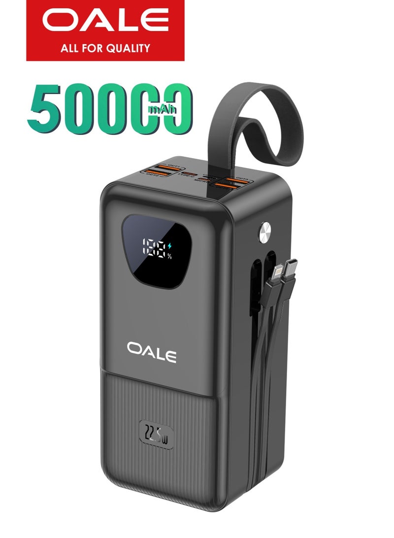 OALE iPower Y50000 Power Bank 50000mAh, 22.5W Fast Charging, 5 Outputs, 3 Inputs, Dual Built-in Cables (Type-C & Lightning), LED Light, Digital Display - Image 1