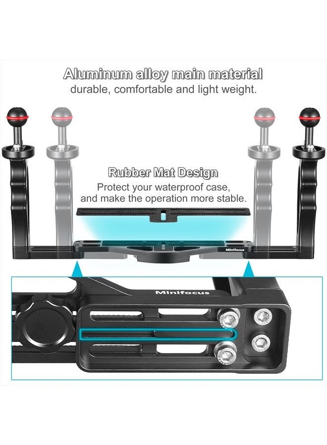 MINIFOCUS Underwater Camera Handle Tray Bracket, Dual Handle Extendable Aluminum Alloy Video Stabilizer Holder with 2 1'' Ball Clamp Mount for Underwater Camera Diving Housings - Image 2