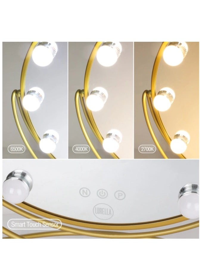 Arabest Makeup Mirror Makeup Vanity Mirror with Lights, Touchscreen Dimmable LED Light for Bedroom Table Top Dressing Table (Gold)  - Image 3