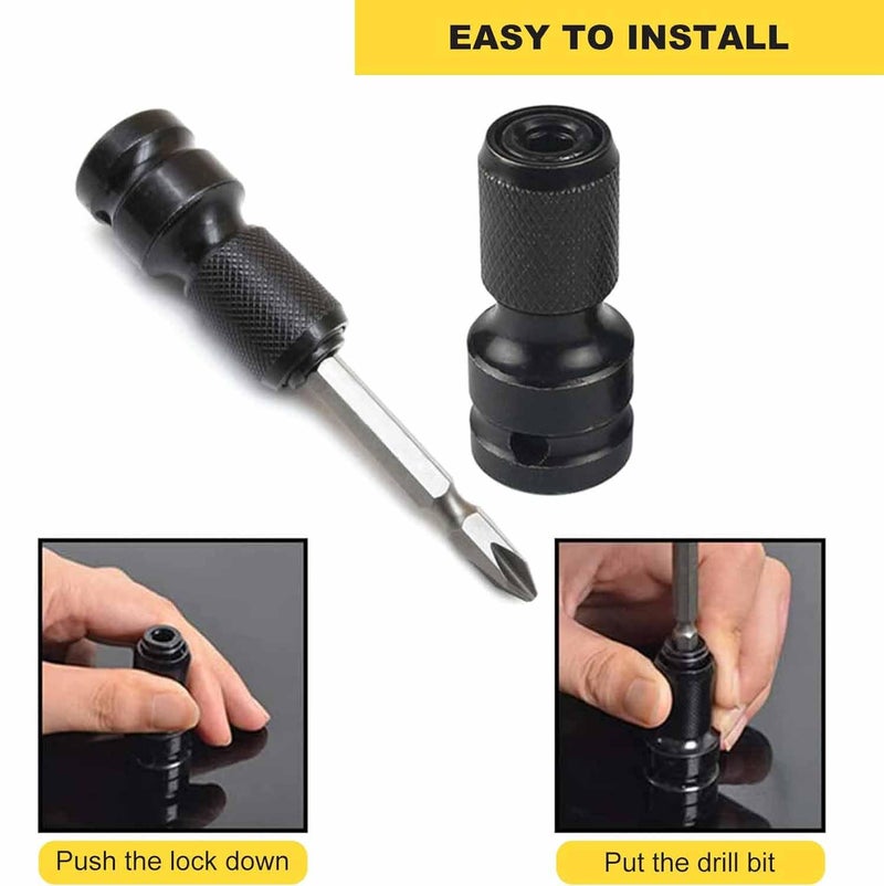 UPTODATETOOLS 4PCS 12Inch Square Drive to 14Inch Hex Female Socket Adapter Converter Chuck Adapter Quick Change Impact Adapter for Air and Electric Wrench - Image 3