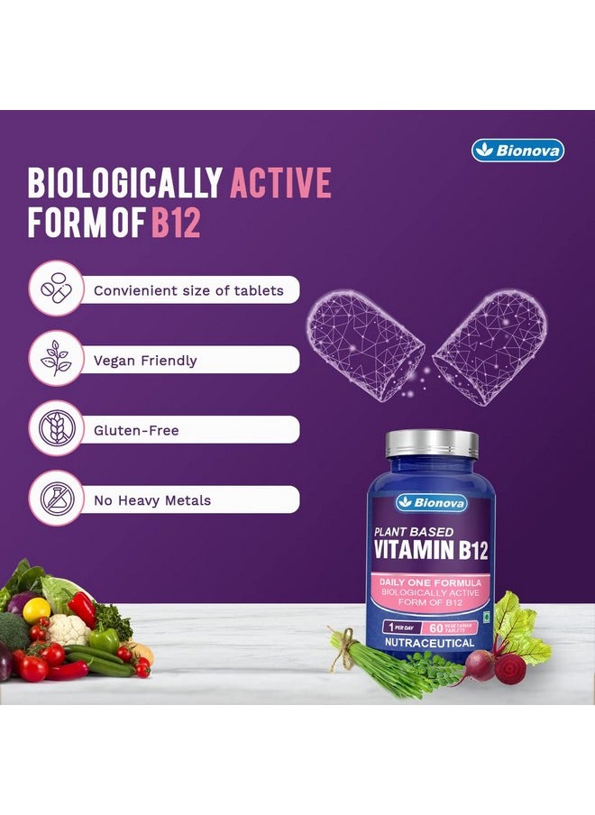 Bionova - Plant Based Vitamin B-12 Vegetarian Tablets Vegan Friendly Gluten Free To Boost Energy, Support Healthy Brain Function, Supports Nerves Health- 60 Tablets Pack - Image 1