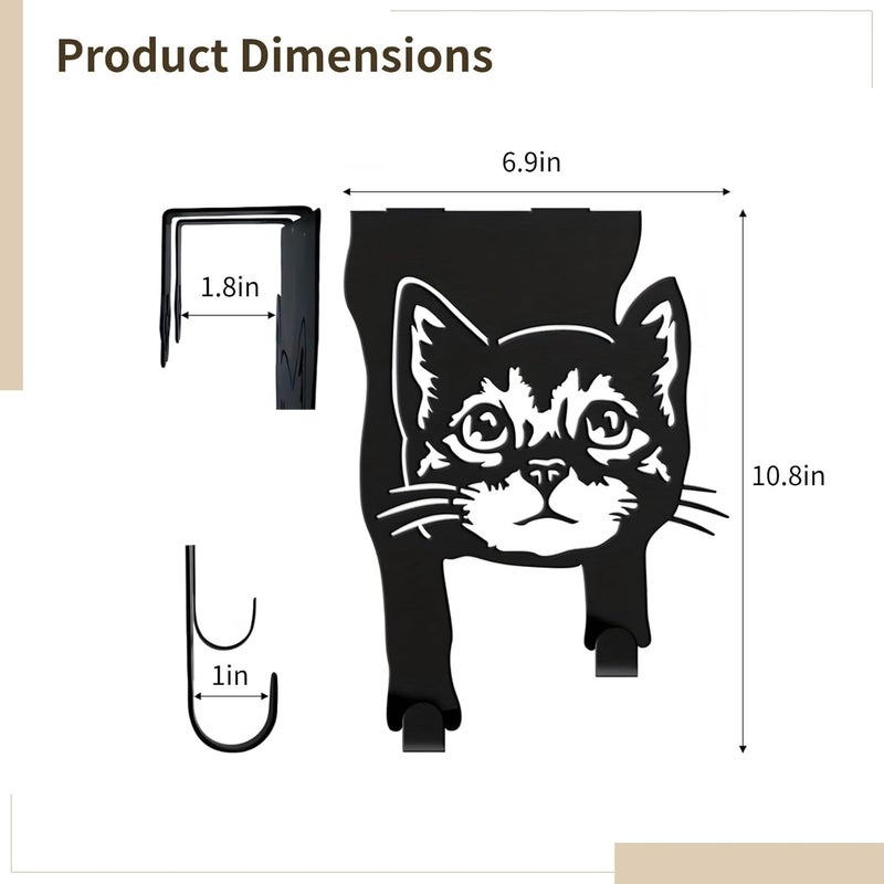 خطاف معطف على شكل قطة معدنية سوداء بدون حفر منظف فوق الباب - Image 4