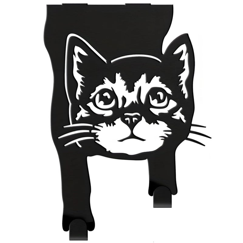 خطاف معطف على شكل قطة معدنية سوداء بدون حفر منظف فوق الباب - Image 1