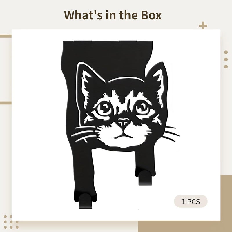 خطاف معطف على شكل قطة معدنية سوداء بدون حفر منظف فوق الباب - Image 5