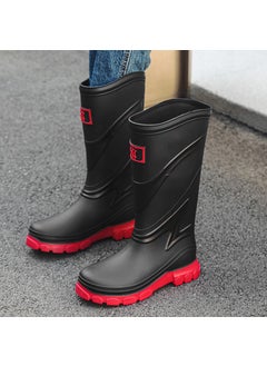 Generic Stylish Mens Rain Boots Waterproof Non-slipBlack and Red Black and Red 