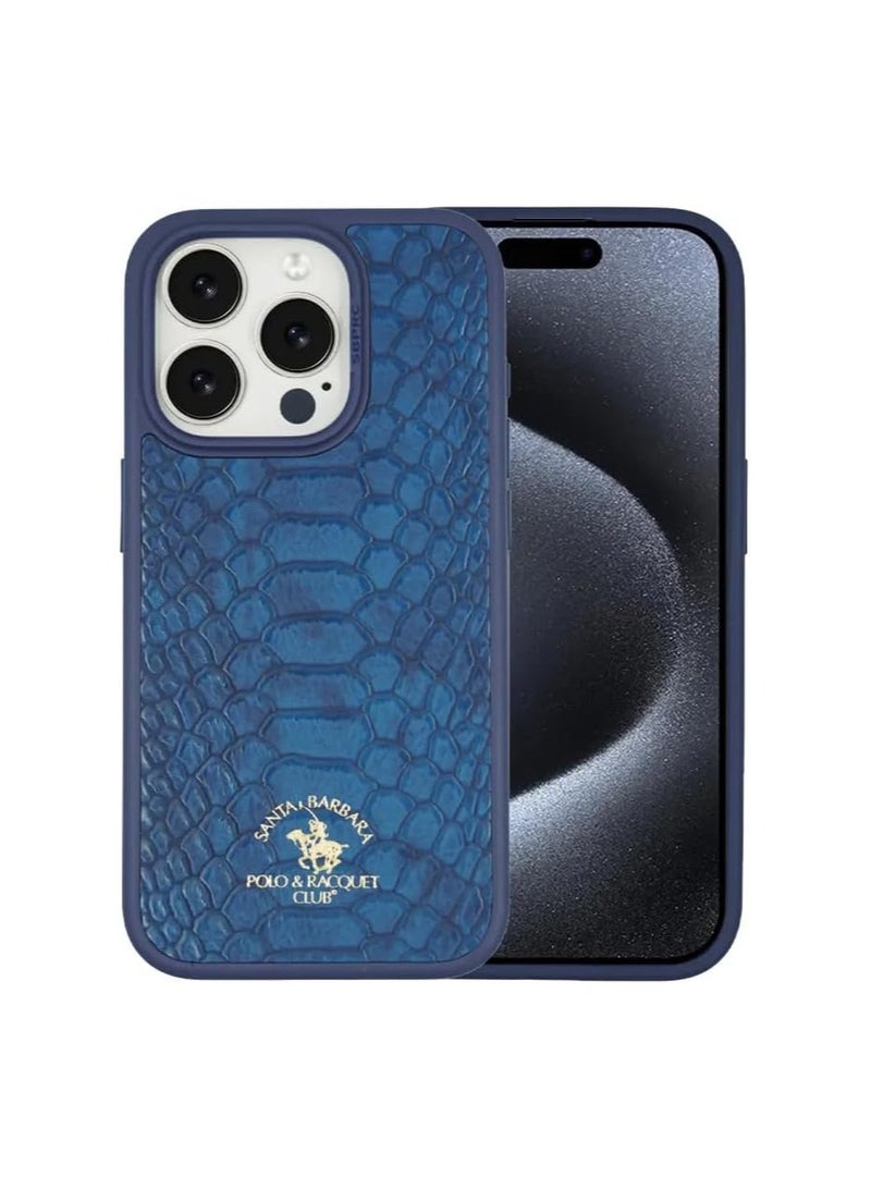 SANTA BARBARA POLO & RACQUET CLUB Knight Series Classic Business Design for Genuine Leather Phone Back Case Cover for Apple iPhone, Case for iPhone 15 Pro Max - Blue  - Image 1