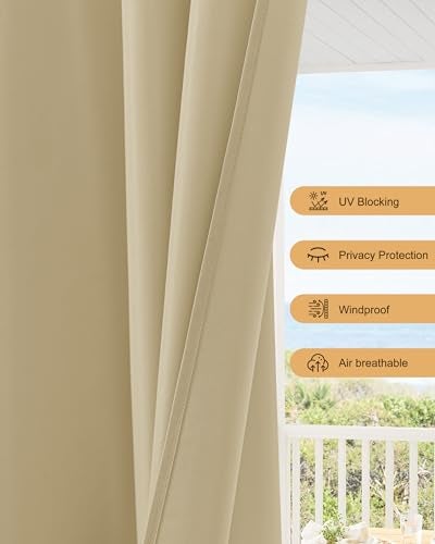 HolidayIdeas Outdoor Patio Curtains Waterproof with Rod Pocket 6 Pcs 54x84 Inch- Protect Privacy & Weatherproof Balcony Outdoor Curtains for Apartments,Porch, Pergola, Sliding Glass Door, Cream - Image 4