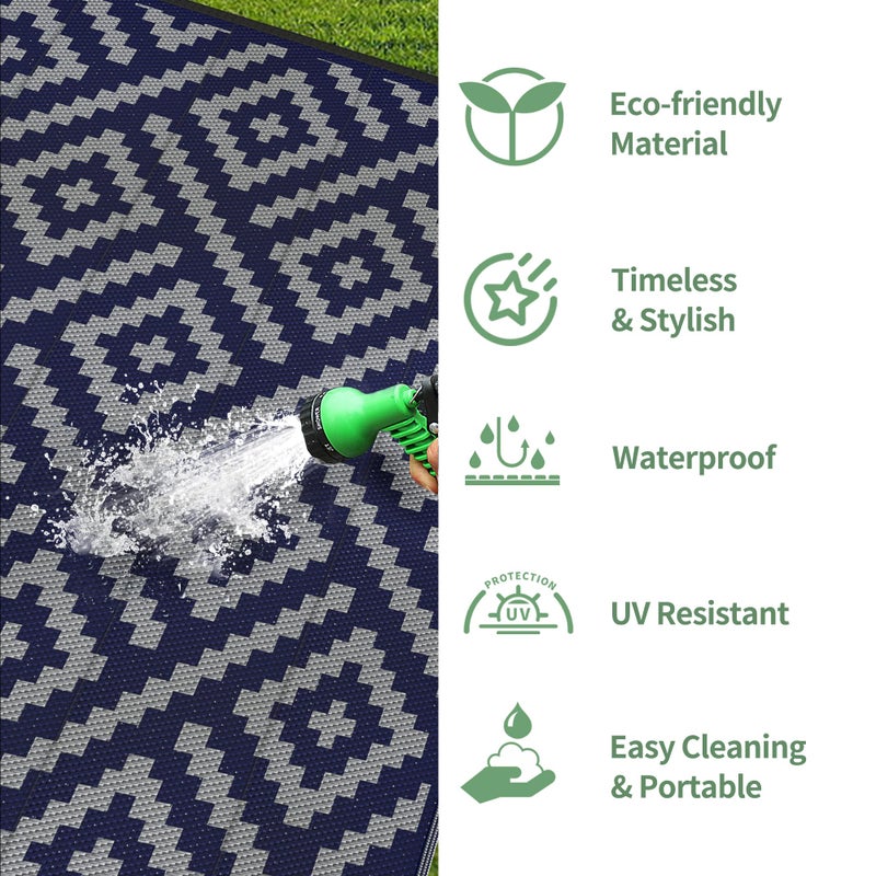 GENIMO Outdoor Rug for Patio Clearance, 5'x8' Waterproof Camping Mat, Reversible Plastic Straw Rugs for RV, Camper, Balcony, Backyard, Picnic, Deck (Blue & Grey) - Image 5