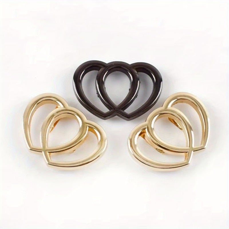 Light Golden 3Pcs Metal Heart Buckle for Bag Clothes Shoes Sewing Fastener - Image 3