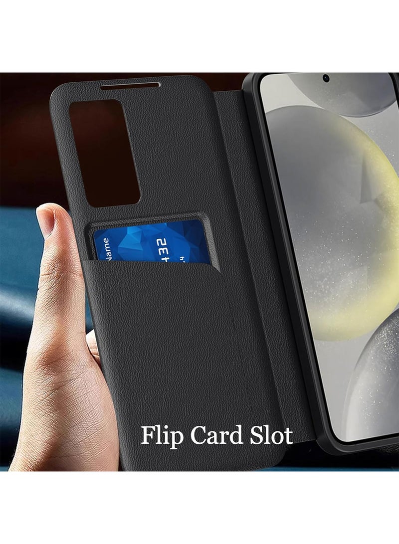 اووكاي جراب ذكي من الجلد الصناعي لهاتف Samsung Galaxy S25 Ultra خفيف الوزن مع جراب Smart View فاخر للأعمال لهاتف S25 Ultra (أسود) - Image 5