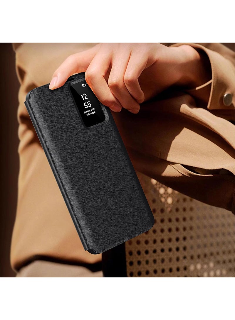 اووكاي جراب ذكي من الجلد الصناعي لهاتف Samsung Galaxy S25 Ultra خفيف الوزن مع جراب Smart View فاخر للأعمال لهاتف S25 Ultra (أسود) - Image 3