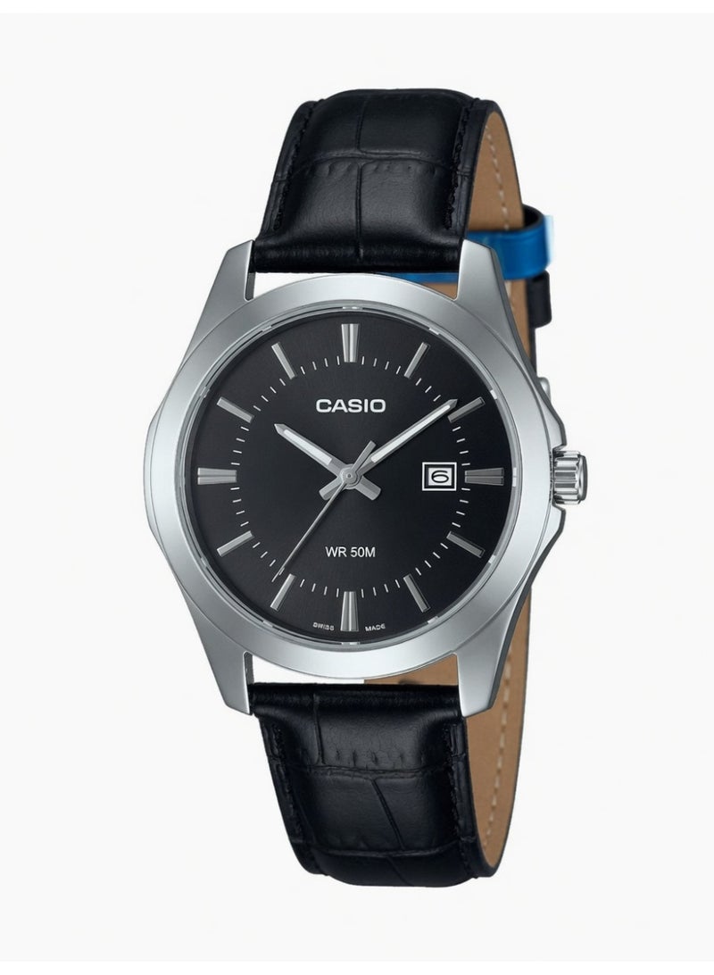 Casio Men's Classic Analog Watch - Black Dial, Black Leather Band, 50M Water Resistant - MTP-V004L-1B