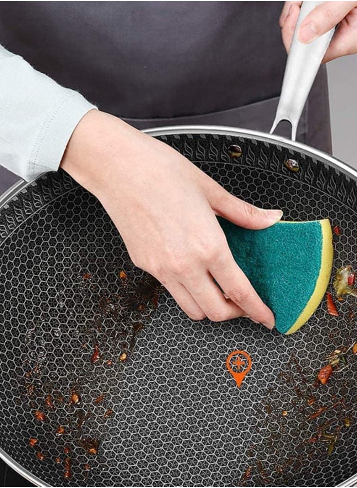 Generic - Stainless Steel Wok Round Bottom Non Stick Honeycomb Wok with Lid and Anti Scalding Handle 32cm - Image 1