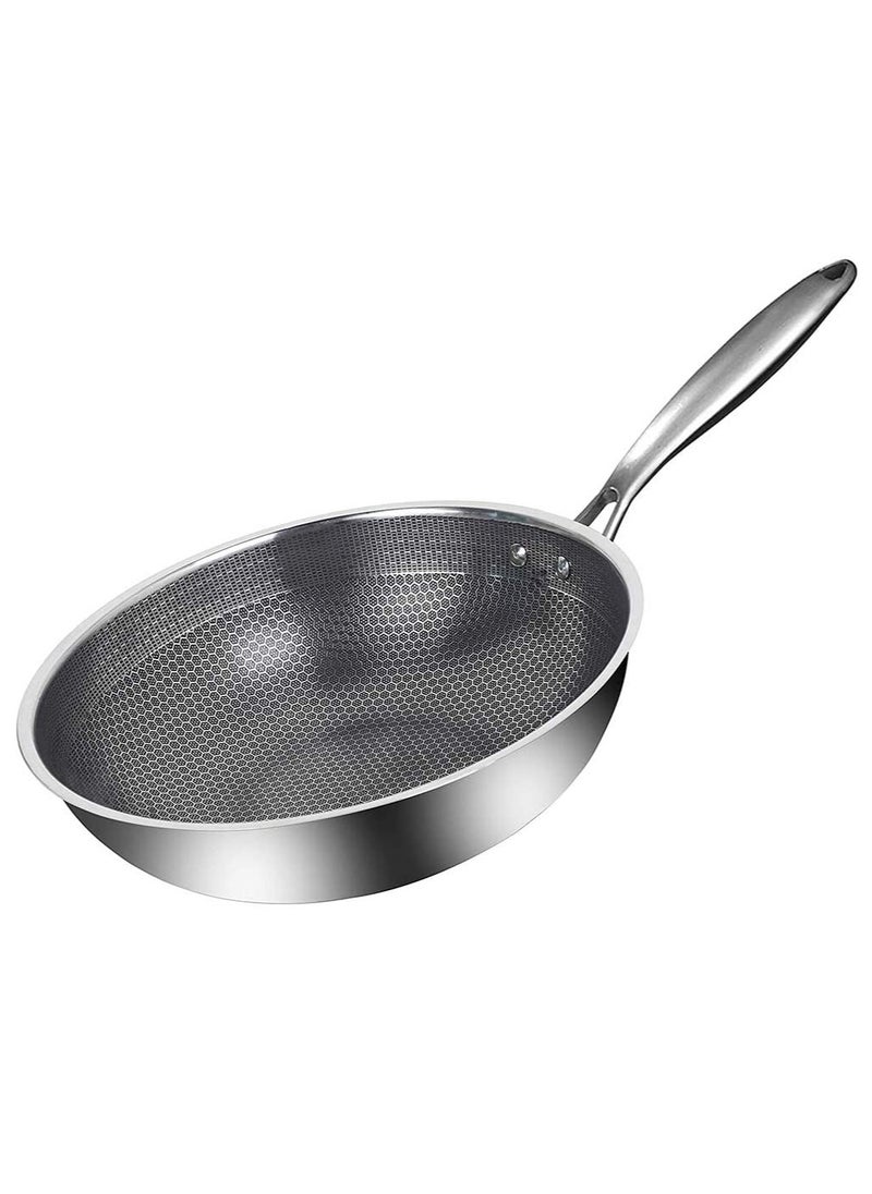 Generic - Stainless Steel Wok Round Bottom Non Stick Honeycomb Wok with Lid and Anti Scalding Handle 32cm - Image 1