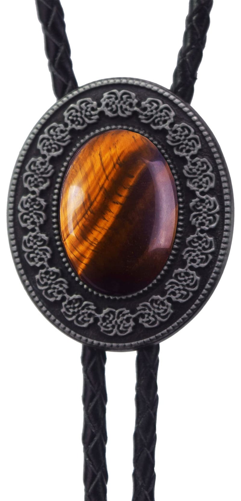 Moranse Bolo Tie with Round Flower And Gem Stone Parterre Style Genuine and Cowhide Rope - Image 3