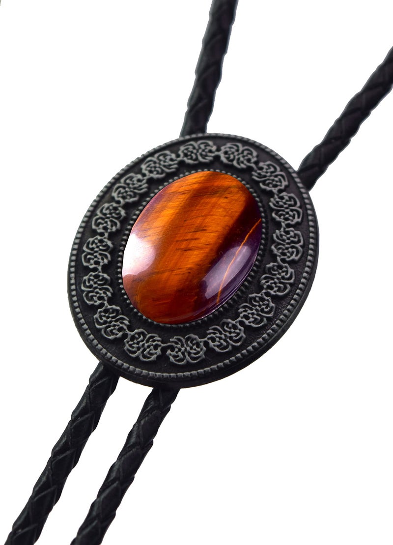 Moranse Bolo Tie with Round Flower And Gem Stone Parterre Style Genuine and Cowhide Rope - Image 4