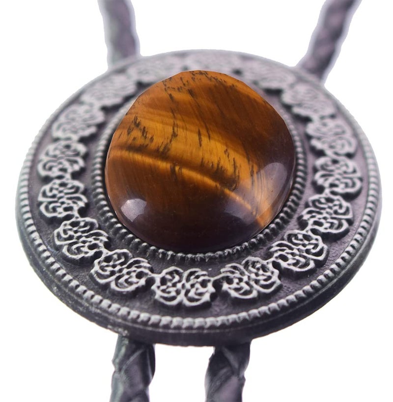 Moranse Bolo Tie with Round Flower And Gem Stone Parterre Style Genuine and Cowhide Rope - Image 5