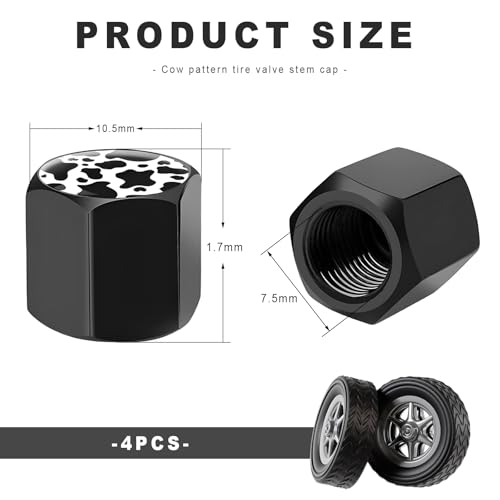 NYTKL 4 PCS Tire Valve Stem Caps, Cute Cow Print Airtight Dust Proof Tire Valve Covers, Corrosion Resistant Aluminum Wheel Stem Caps for Cars, Trucks, SUVs (Cow Print) - Image 2