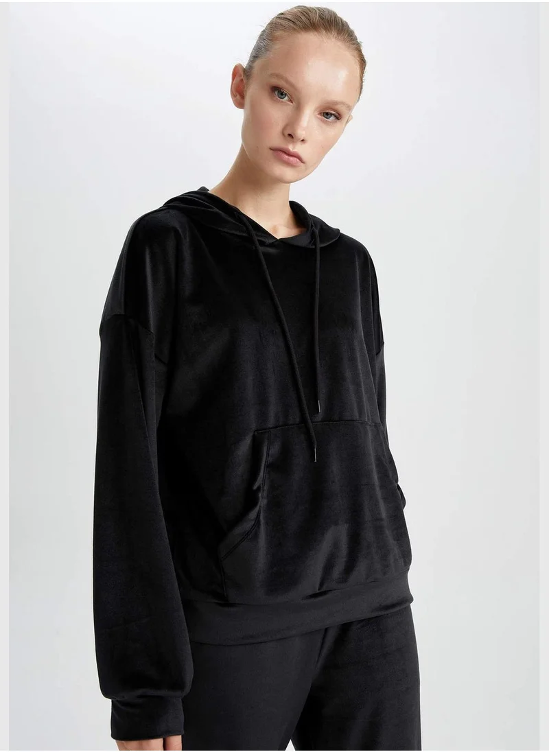 DeFacto Regular Fit Long Sleeve Hoodie with Kangaroo Pockets