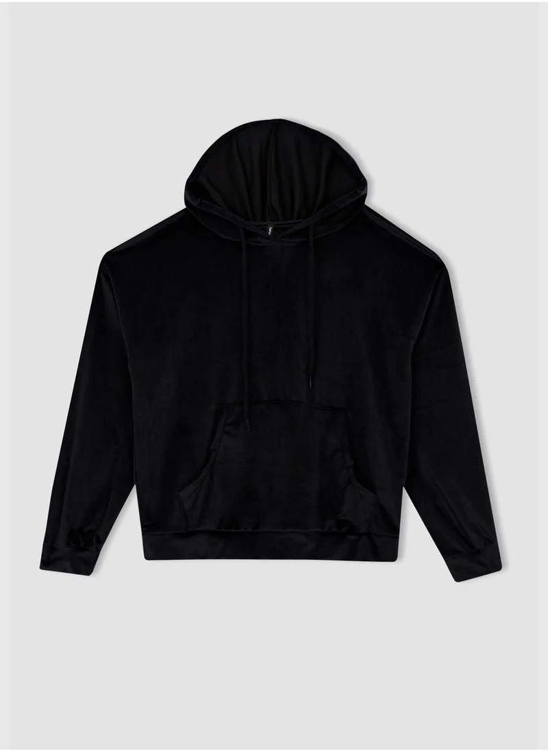 DeFacto Regular Fit Long Sleeve Hoodie with Kangaroo Pockets