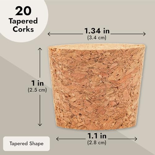 Juvale Tapered Cork Stoppers - 20 Pack Size 16, Brown, 1.1 in H x 1.34 in Top x 1 in Bottom - Wine Bottle Stoppers, DIY Projects & Beer Bottle Corks - Image 4