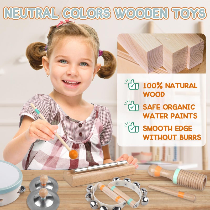 Rmischolar Baby Musical Instruments - Montessori Musical Toys for Toddlers 1-3, Wooden Percussion Instruments Set, Kids Preschool Educational Music Learning Toys, Birthday Gifts for Boys Girls (Neutral) - Image 3