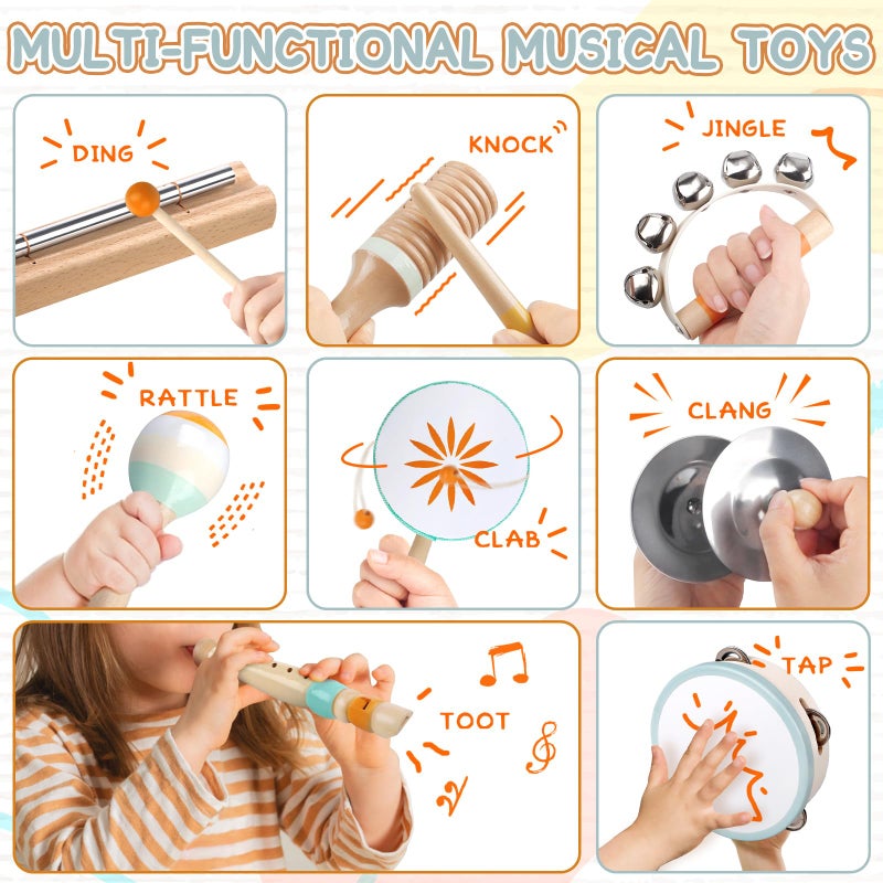 Rmischolar Baby Musical Instruments - Montessori Musical Toys for Toddlers 1-3, Wooden Percussion Instruments Set, Kids Preschool Educational Music Learning Toys, Birthday Gifts for Boys Girls (Neutral) - Image 2