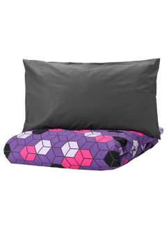 erorex Duvet cover and pillowcase, purple/black patterned, 150x200/50x80 cm  - Image 1