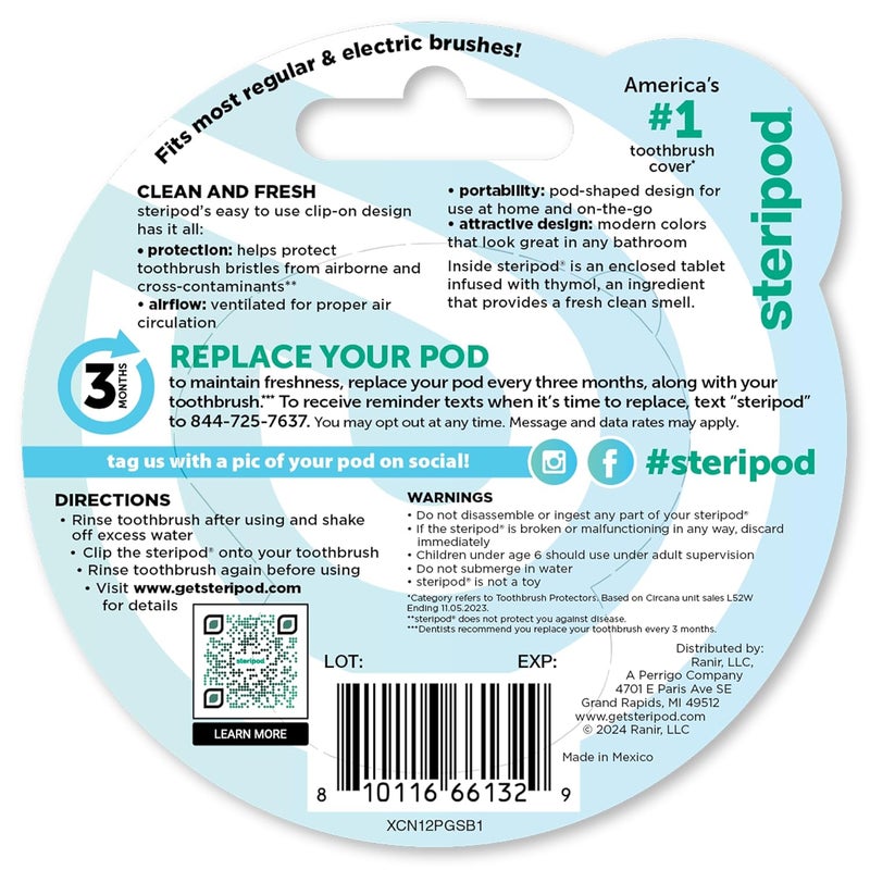 Steripod حامي فرشاة الأسنان ستيريبود القابل للتعليق يحافظ على فرشاة الأسنان نظيفة ومنعشة يناسب معظم فرش الأسنان اليدوية والكهربائية 1 قطعة - Image 3