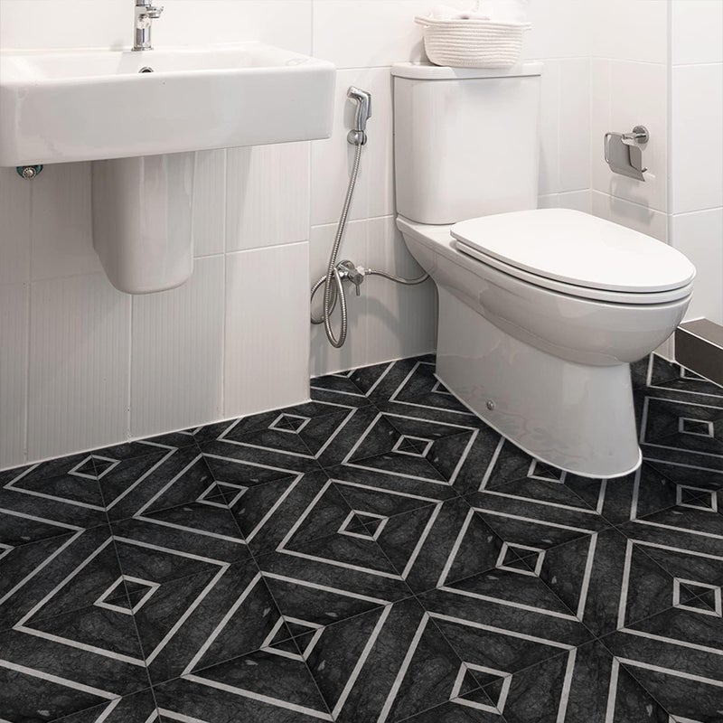 Alwayspon Peel & Stick Tile, Stick-on Vinyl Floor Tiles - Non-Slip, Sticky Back Sticker Decals, Black & Grey, 20cmX20cmX12Pcs - Image 4